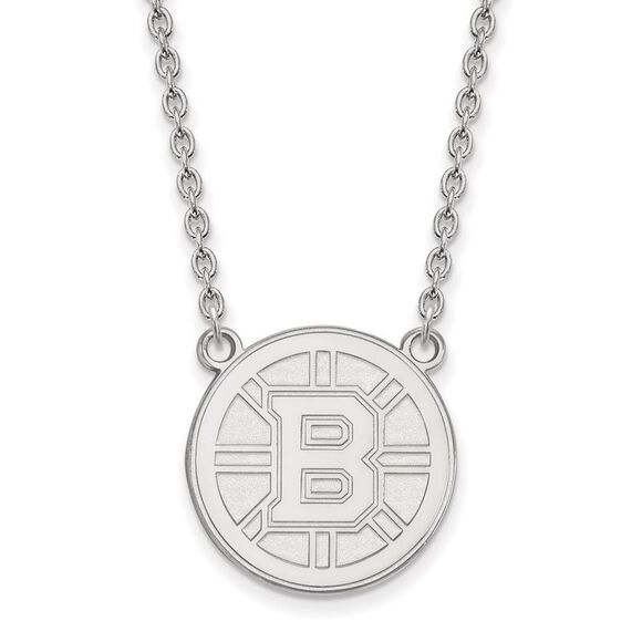 10k White Gold NHL Boston Bruins Large Necklace 18 Inch